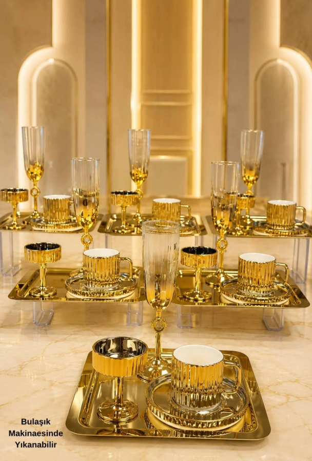 rova 001 Rova Elegance 18-Piece Premium Glass Coffee & Tea Set with Trays (Serves 6) - Image 1